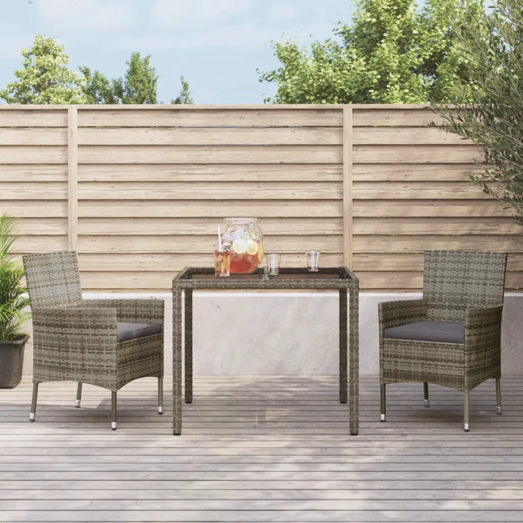 Set da Pranzo da Giardino 3 pz | Set Salotto da Giardino con Cuscini in Polyrattan Grigio
