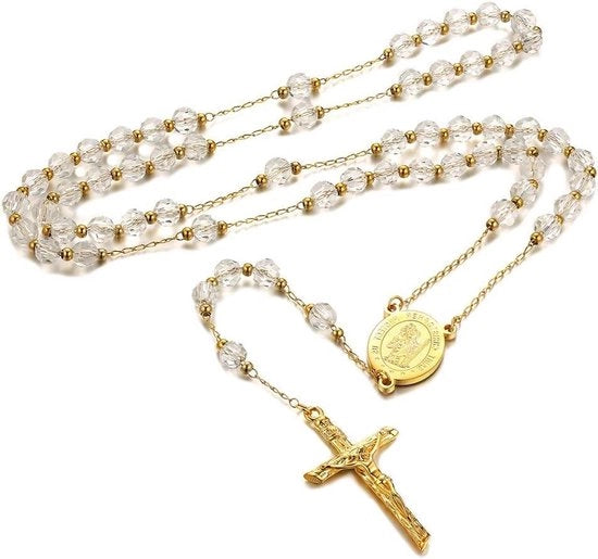 Collana di Rosa per Donna con Pendente e Crocifisso (6 Colori)