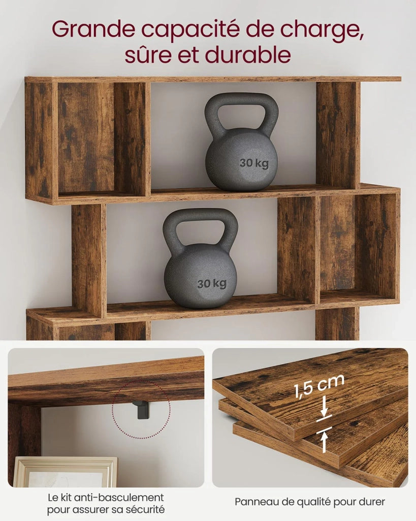 Libreria a 5 ripiani 24 x 90 x 159 cm mobile contenitore con scomparti aperti per soggiorno camera da letto ufficio marrone rustico 12_0004271