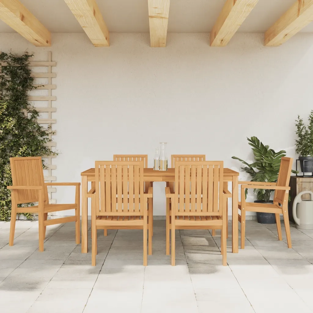 Sedie da Giardino Impilabili 6 pz 56,5x57,5x91 cm Massello Teak 3157902