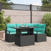Set Divano da Giardino con cuscino 5 pcs Nero e blu polyrattan