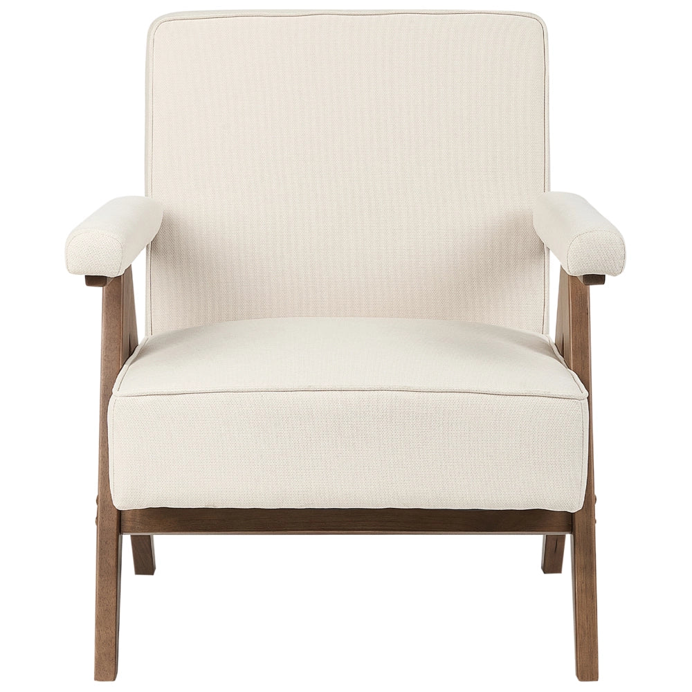 Poltrona Beige Tessuto poliestere Rivestimenti Design retrò Struttura in legno Braccioli Soggiorno
