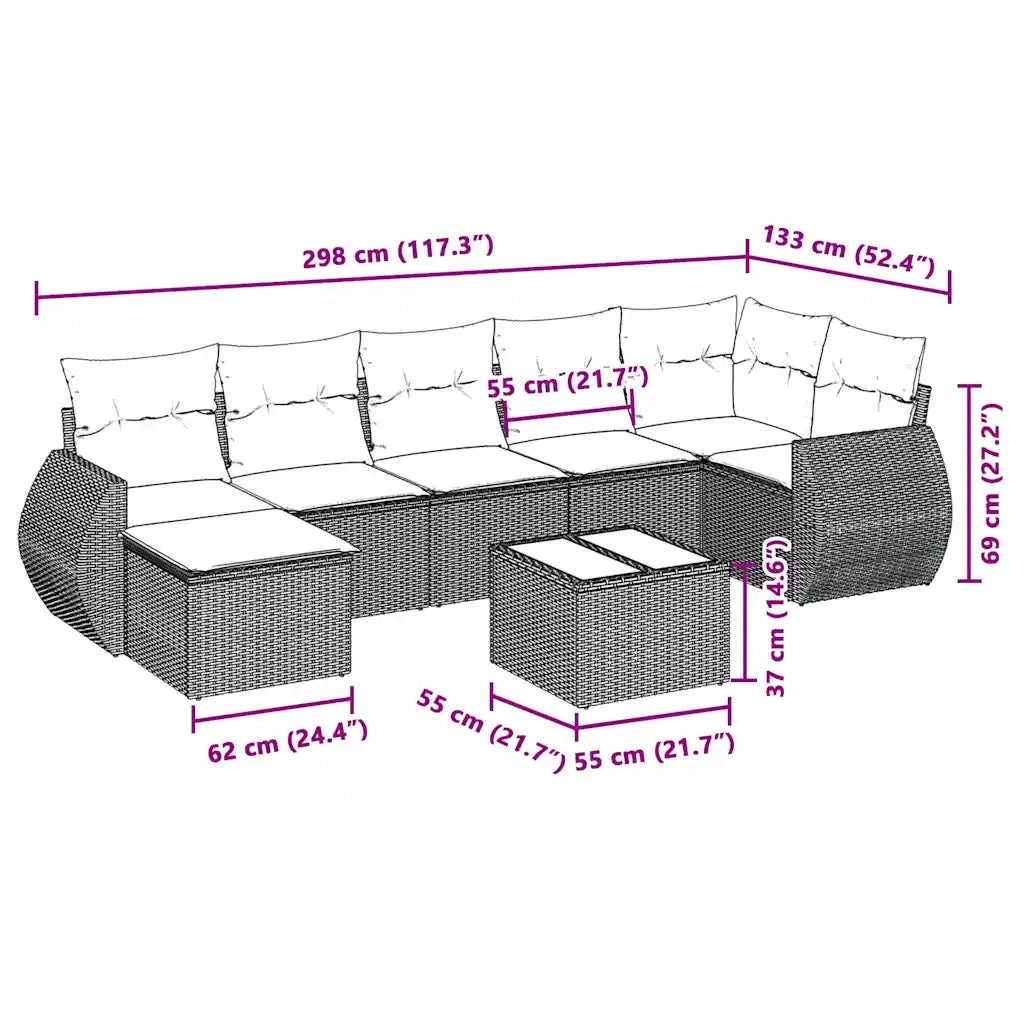 Set Divano da Giardino 8pz con Cuscini Grigio Chiaro Polyrattan
