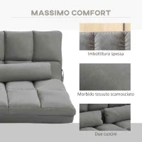 Divano da Terra 2 in 1 con Schienale Reclinabile su 7 Livelli e Cuscini, 130x73x60 cm, Grigio Carbone