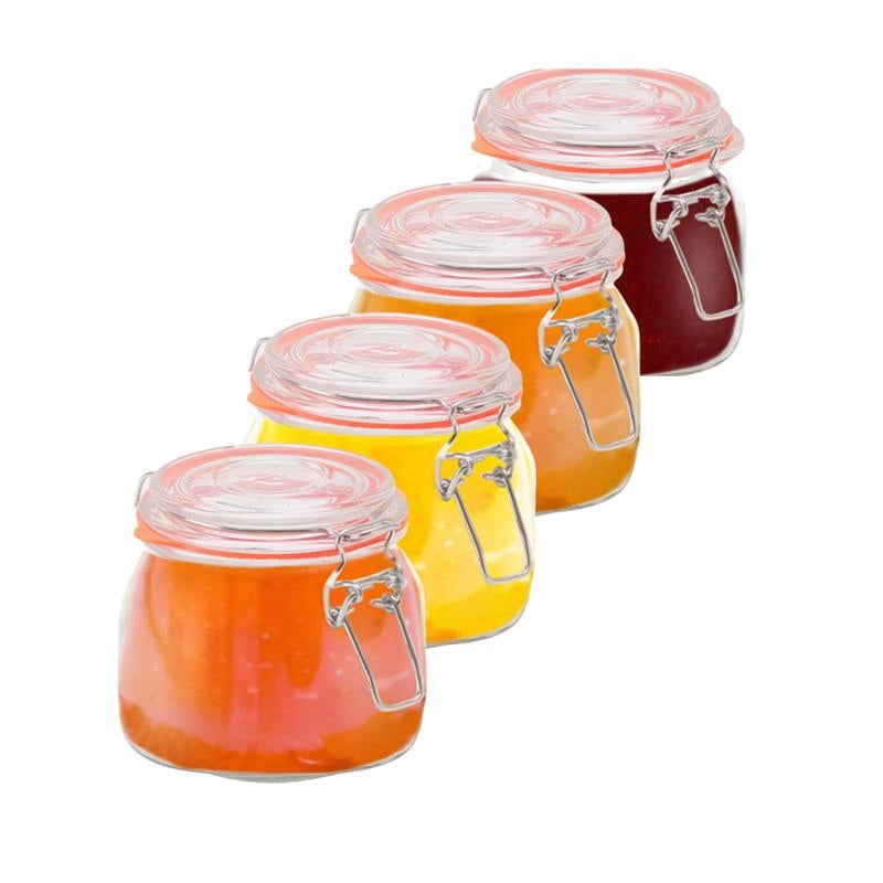 MA MAISON SET 4  BARATTOLI VASETTI IN VETRO PER CONSERVE DA 0,5 L CON CHIUSURA A LEVA E ANELLO IN GOMMA