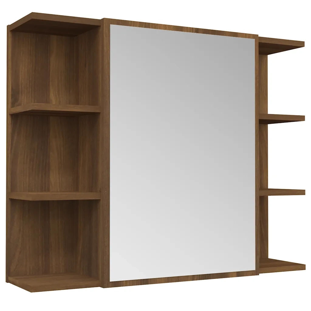 Mobile da Bagno Specchio in Rovere Marrone 80x20,5x64 cm Legno 815524