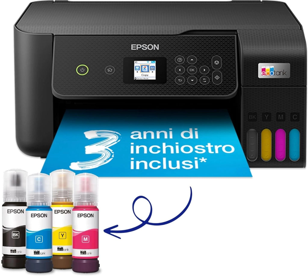 Epson EcoTank ET-2820 stampante Multifunzione A4 (stampa, copia, scansione) USB, Wi-Fi, Wi-Fi Direct, display LCD 3,7 cm, serbatoi flaconi alta capacità, Smart Panel, fronte/retro, Nero