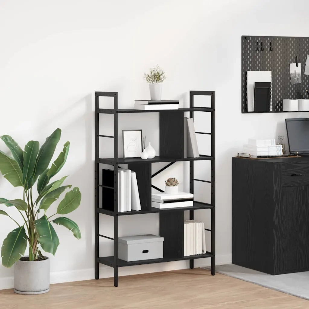 Libreria-Scaffale per Libri-Mobile di Stoccaggio Rovere Nero 75 x 30 x 123,5 cm Legno multistrato