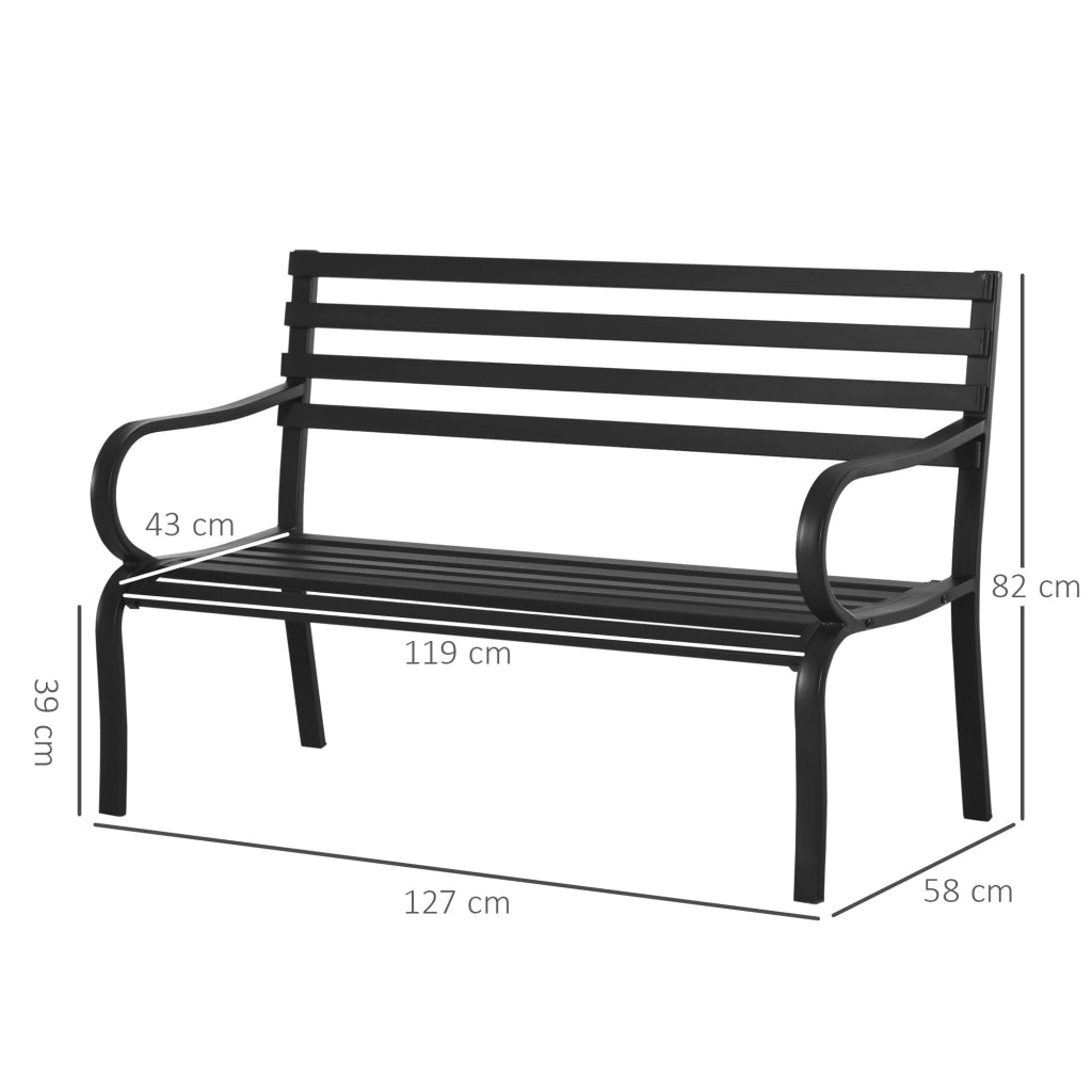 Easycomfort Panchina da Esterno in Metallo Impermeabile Nero, Panca da Giardino a due Posti, 127 x 62 x 82cm - Max 240kg