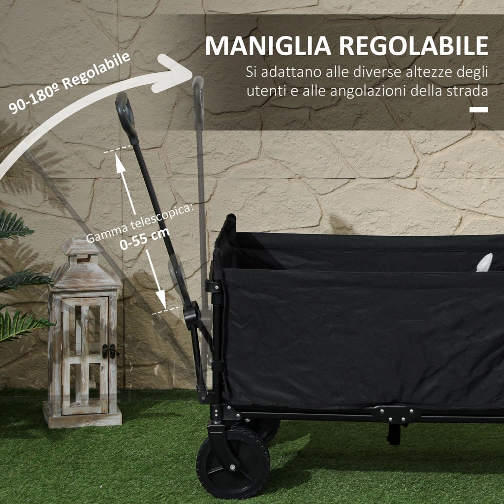 Carrello da Giardino 90x48x62 cm da 120L Pieghevole in Acciaio e Poliestere Nero