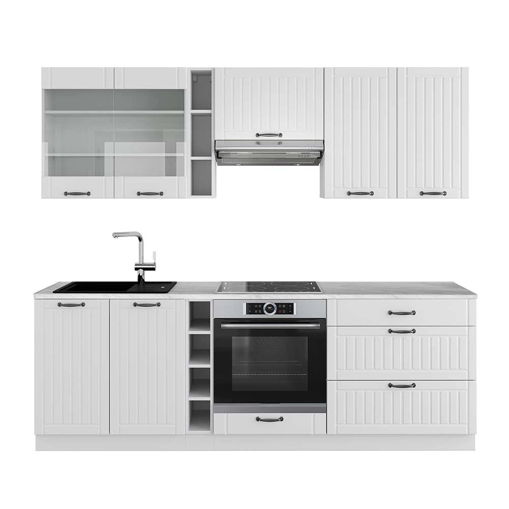 Cucina componibile Fame-Line Bianco rustico/Bianco 235 cm, PL Marmo Vicco
