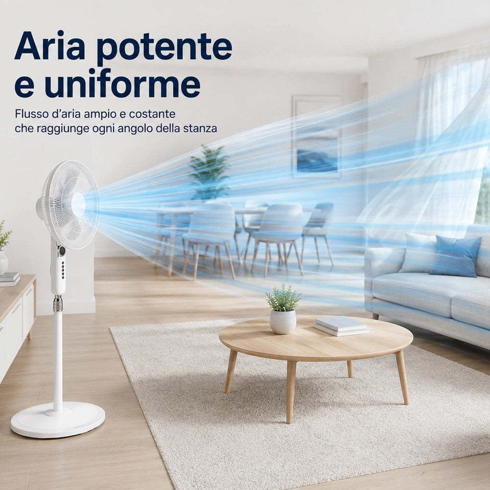 Ventilatore a Piantana con Telecomando e 6 Pale Altezza 144 cm 65W Diametro 45cm
