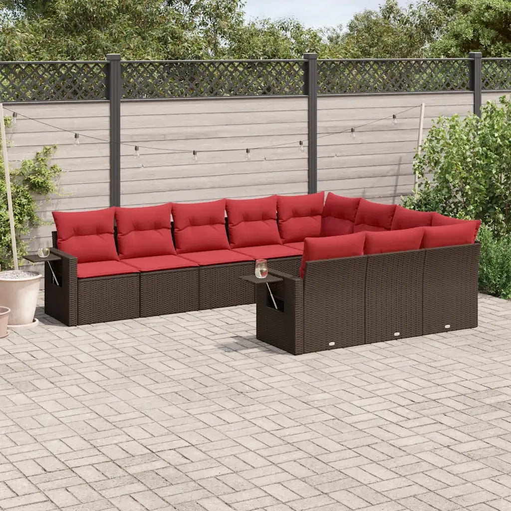 Set Divani da Giardino 10 pz con Cuscini Marrone in Polyrattan 3220693