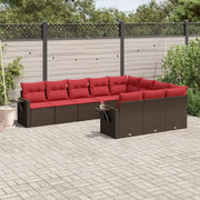 Set Divani da Giardino 10 pz con Cuscini Marrone in Polyrattan 3220693