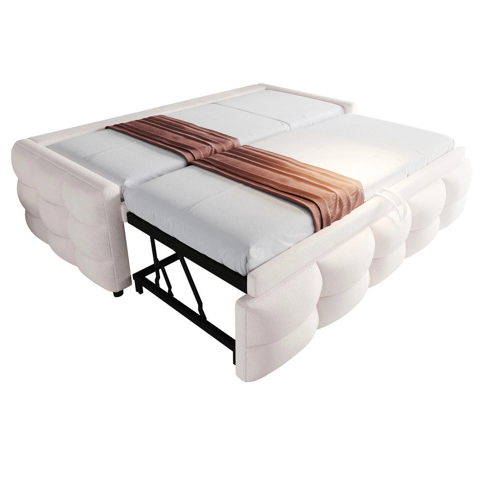 Letto Imbottito Estraibile in Velluto Teddy ¨C MINIMAL ¨C Singolo/Matrimoniale 90/180x190 cm con Doghe, Beige