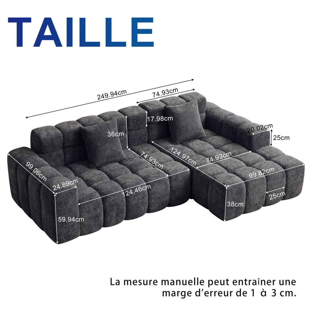 Divano angolare convertibile a L; stile moderno; nero e grigio