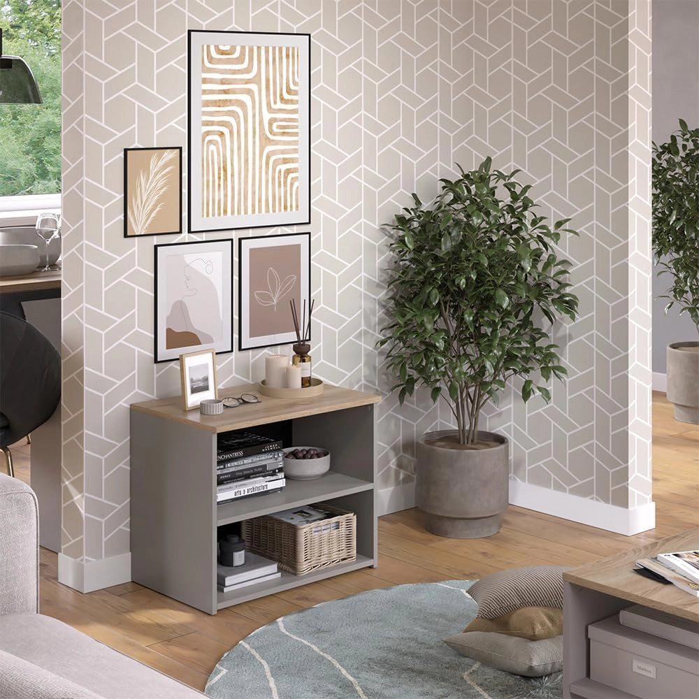 Credenza bassa Wido, Greige/Sonoma, 60 x 50 cm con 2 scomparti