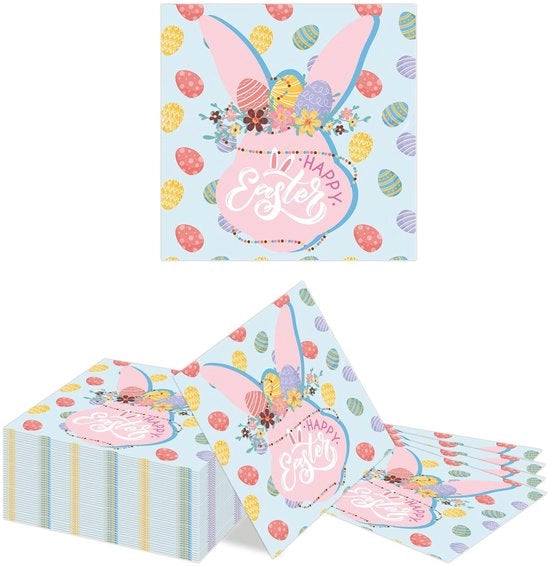 Serviette in carta 40 pezzi - tema pasqua - fiori e girlanda - serviette da tavola da buttare - per feste e cene