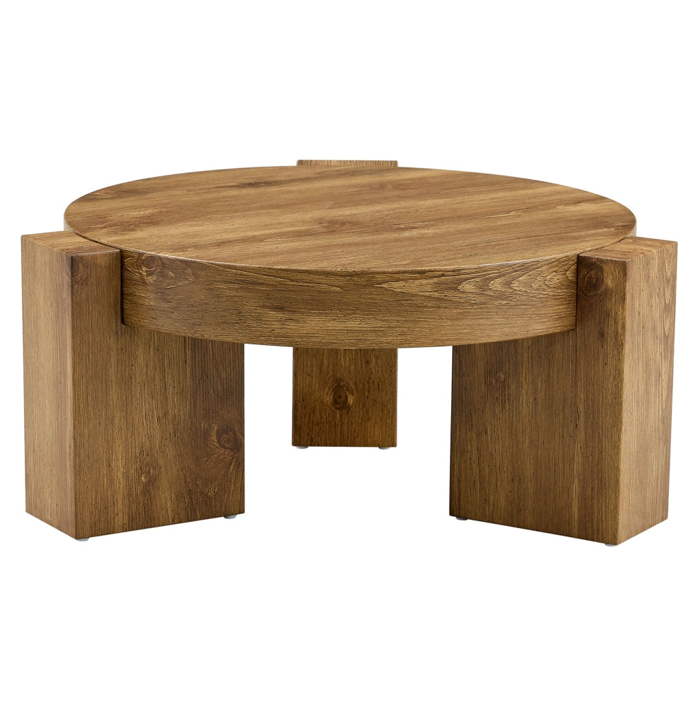 Set di tavolini da caffè rotondi 2 in 1 in MDF effetto legno e vetro temperato marrone