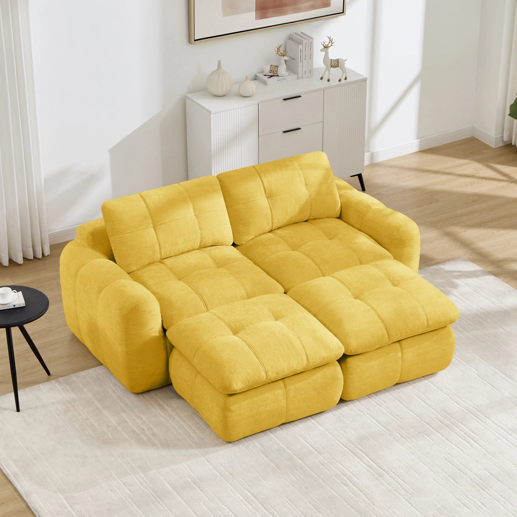 Divano modulare a 2 posti senza telaio con seduta ampia e profonda in chenille gialla per soggiorno 194 × 160 × 68 cm