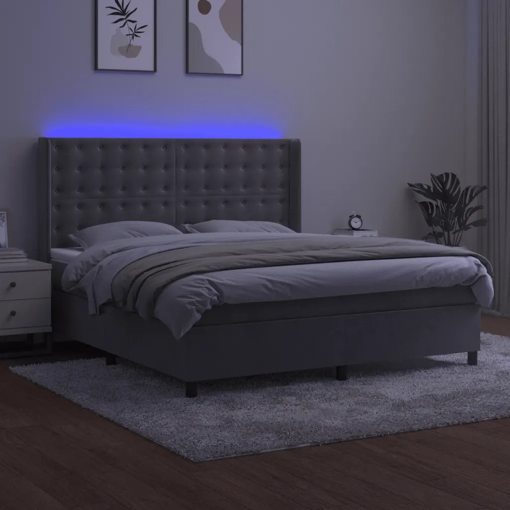Letto a Molle Materasso e LED Grigio Chiaro 160x200 cm Velluto 3139811
