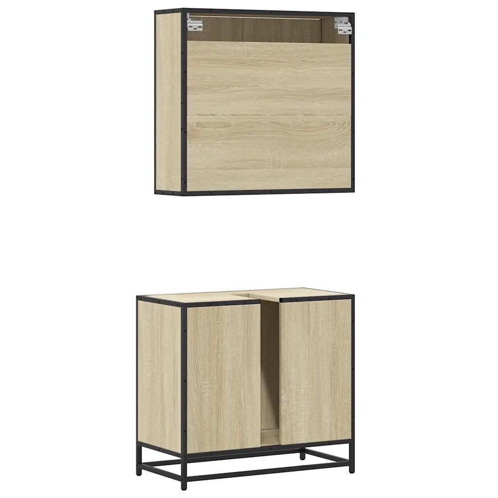 Set Mobili da Bagno 2 pz Rovere Sonoma in Legno Multistrato
