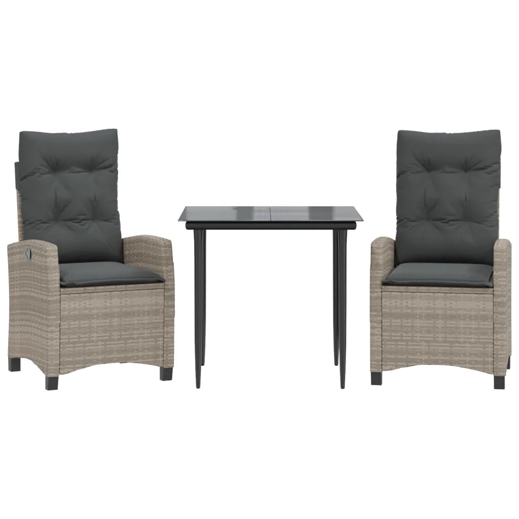 Set Pranzo da Giardino 3pz con Cuscini Grigio Chiaro Polyrattan 3212842