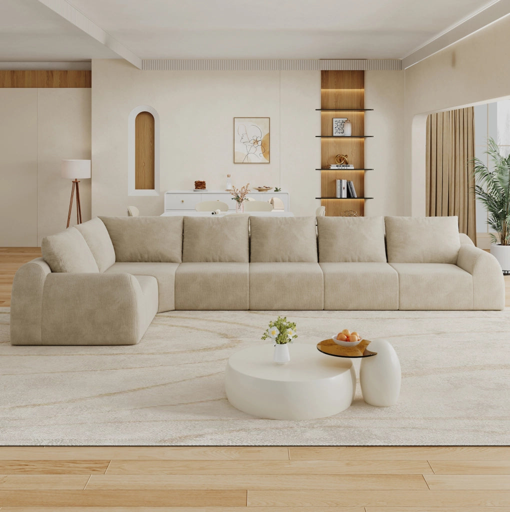 Divano in ciniglia con imbottitura in schiuma elastica 401 × 200 × 85 cm kaki