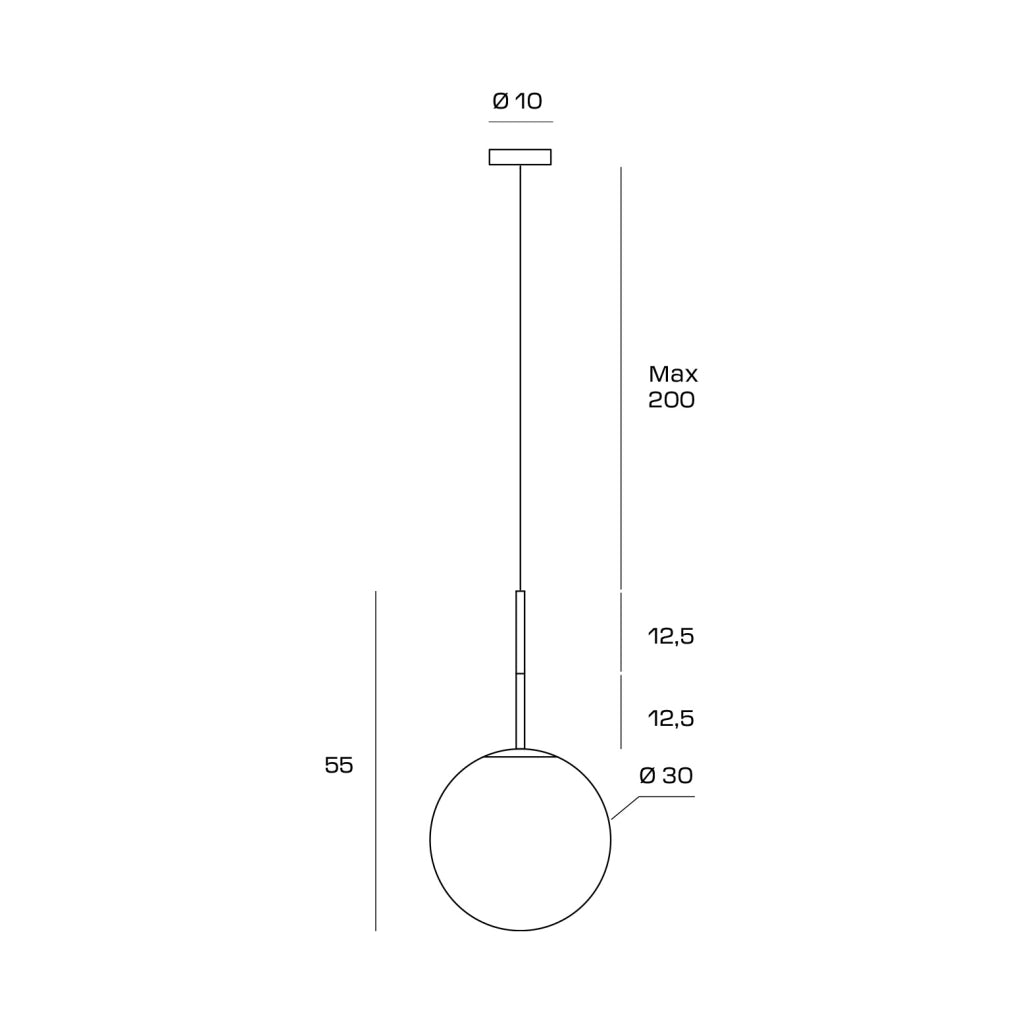JUGEN BLACK SOSPENSIONE 1 LUCE VETRO BIANCO MONTATURA NERA ATTACCO E27D.30CM