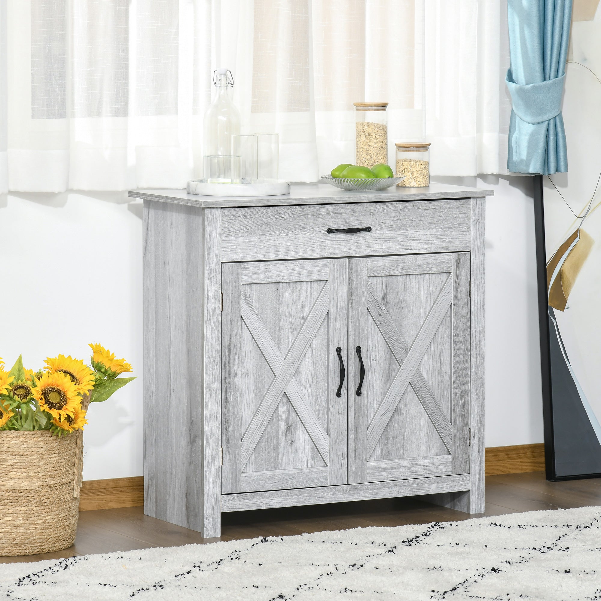 Credenza Cucina Country con Armadietto a 2 Ante e Cassetto 80x39.7x80cm Grigio