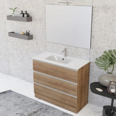 Mobile bagno 100 cm rovere miele con specchio e lavabo incluso Master