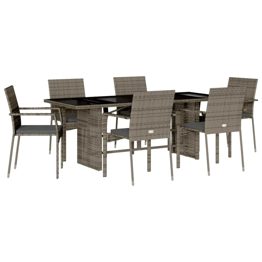 Set da Pranzo da Giardino 7 pz con Cuscini in Polyrattan Grigio