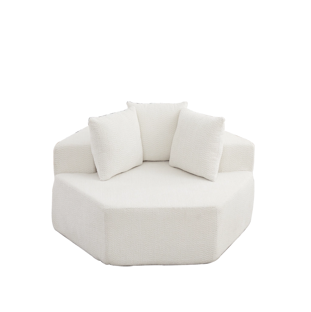 Poltrona lounge esagonale beige in chenille con 3 cuscini morbidi