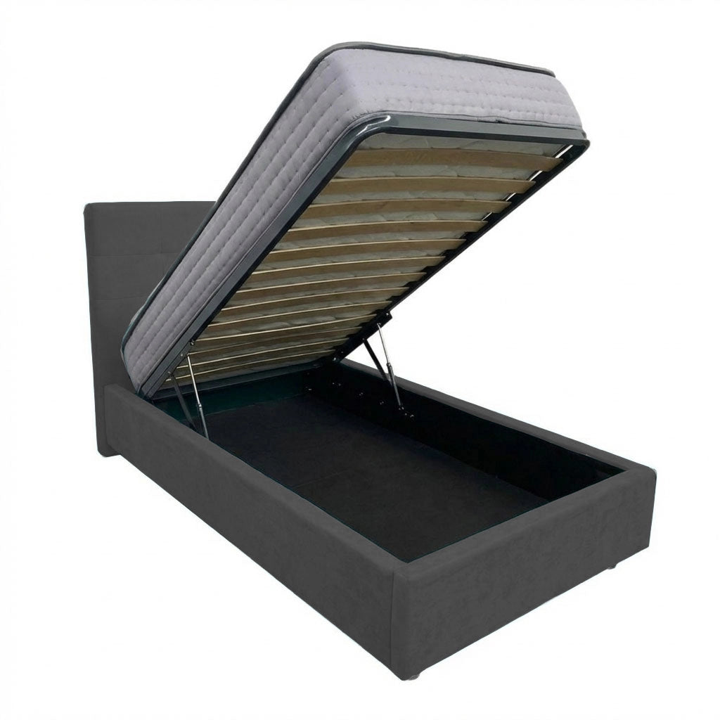 Letto contenitore singolo 80x190 cm con rete ortopedica a doghe, tessuto Enjoy, made in Italy - 23 Ash