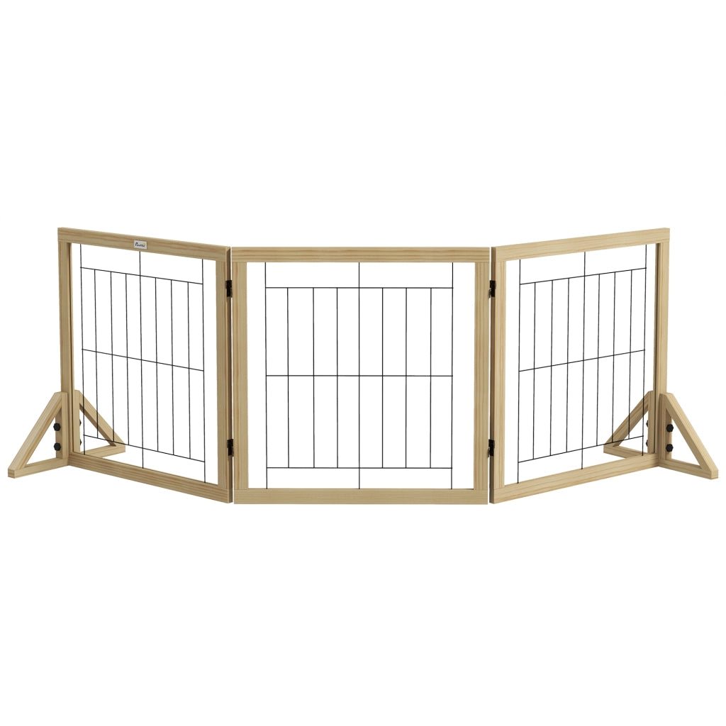 Cancellino per Cani Pieghevole con 3 Pannelli 210x70 cm in Legno Naturale