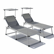 Set Lettini Prendisole Pieghevoli Tettuccio Parasole Schienale Regolabile Reclinabile 6 Posizioni Struttura In Alluminio Sedia Relax Spiaggia Mare Giardino Piscina 187 x 59 x 29 Cm Grigio Scuro