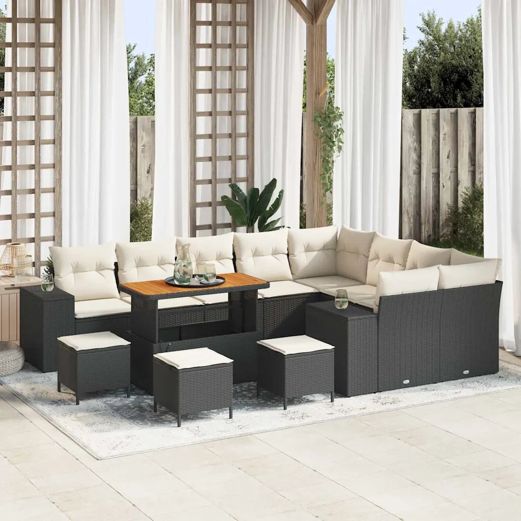 Set Divano da Giardino con cuscino 13 pcs Nero e Crema 3364000