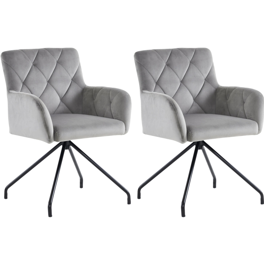 Set di 2 sedie imbottite con braccioli ergonomici in velluto grigio chiaro