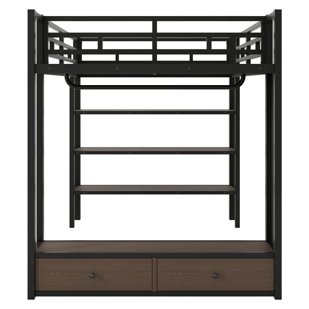 Letto a Soppalco con Armadio Aperto e LED ¨C MINIMAL ¨C Metallo Nero 140x200