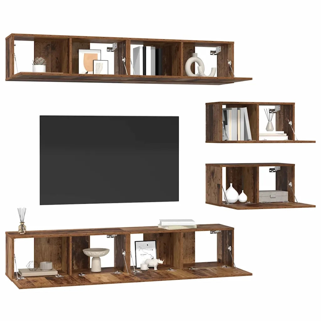 vidaXL Set di mobili TV 6 pcs Legno vecchio Media Legno multistrato