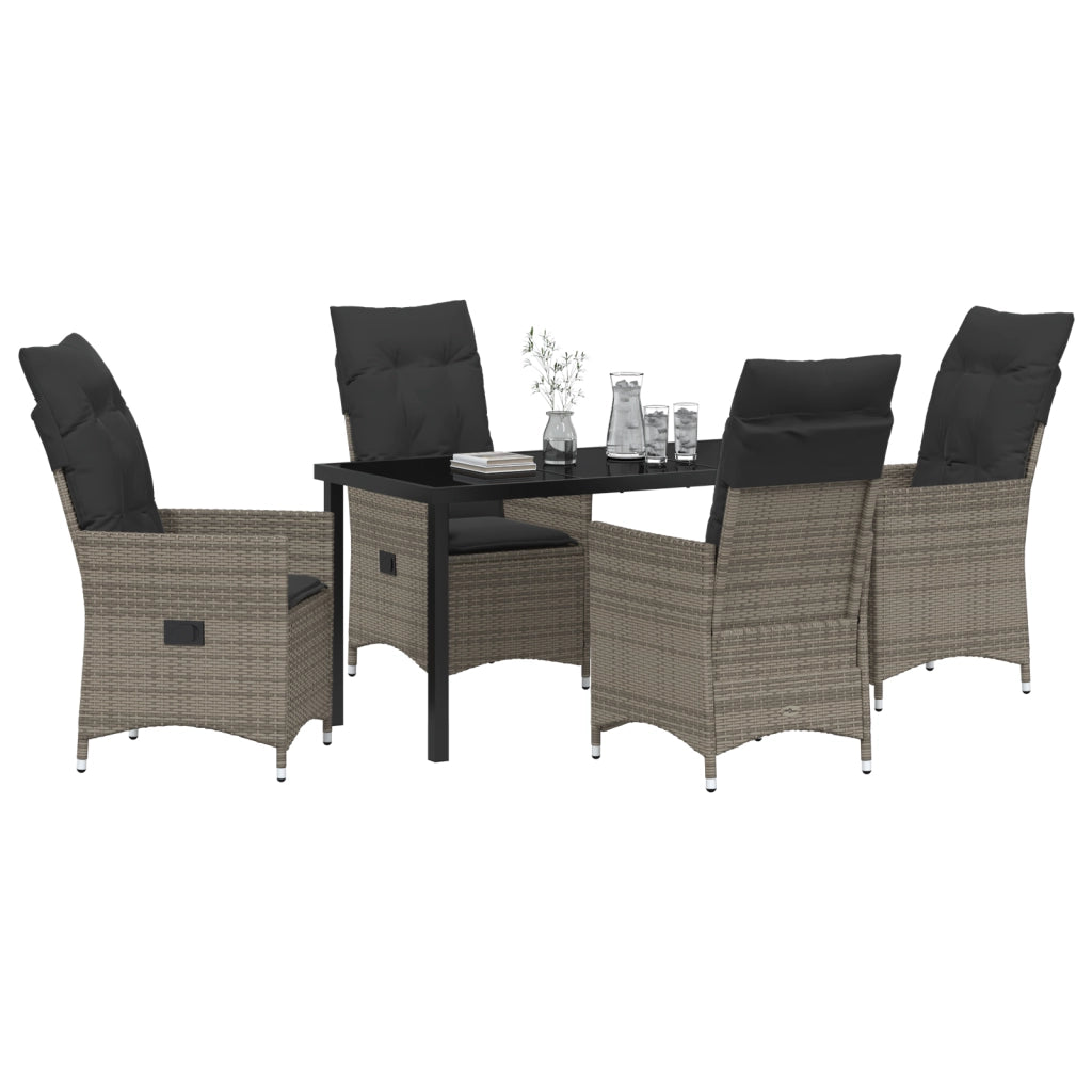 Set da pranzo da giardino 5 pezzi con cuscini grigio in polyrattan
