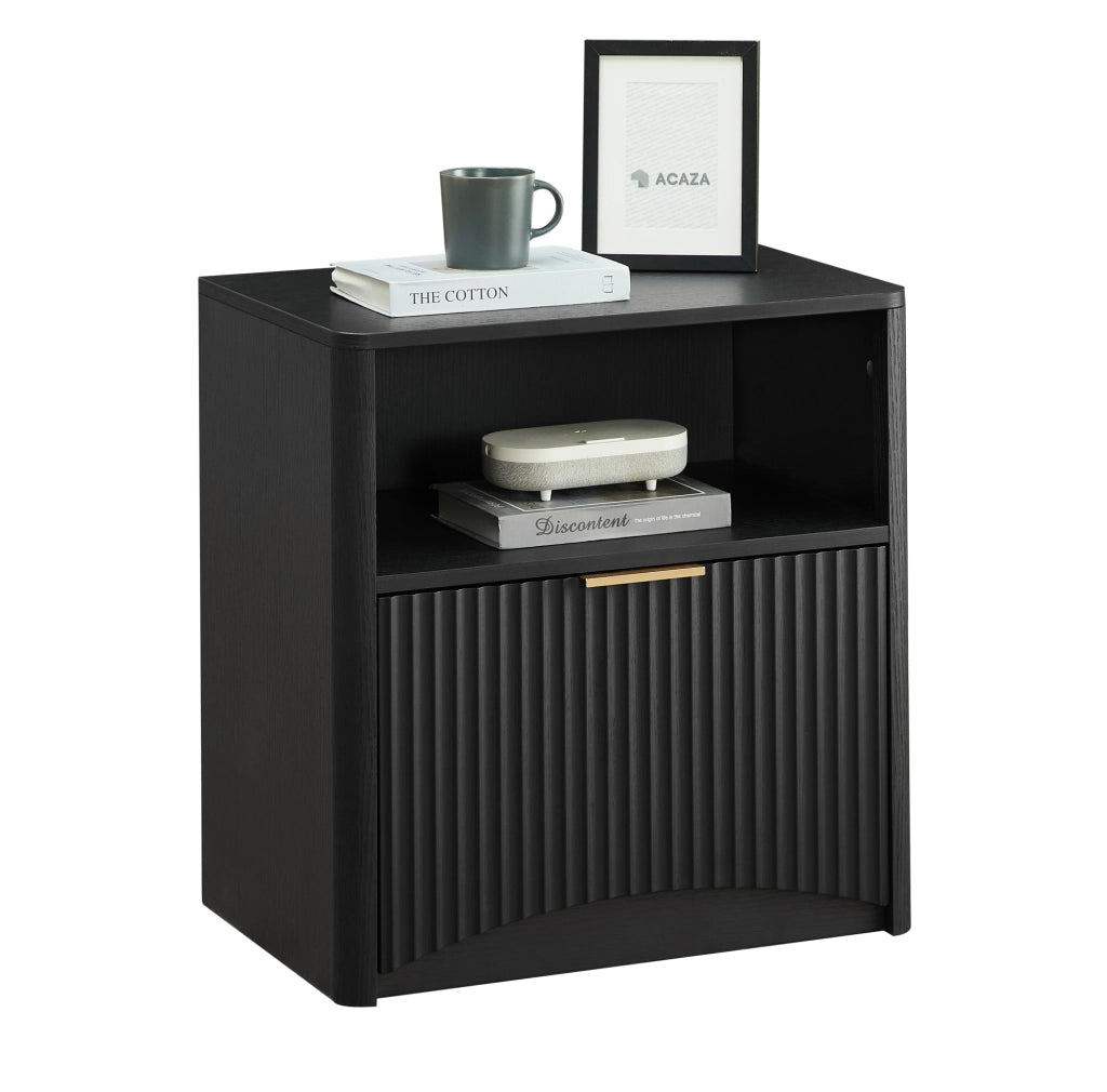 Comodino 58x38x60 cm nero, vano aperto e cassetto, in truciolare,
