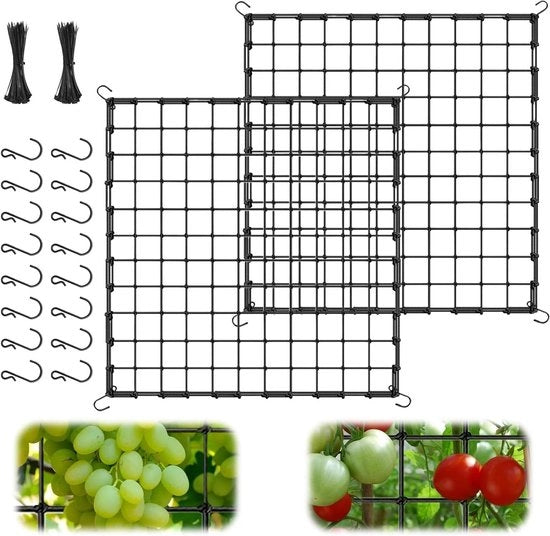 Rete per Piante Rampicanti con 2 Pacchi Rete Elastica con 24 Ganci per Verdure Frutta Fiori Nero 120 x 120 cm