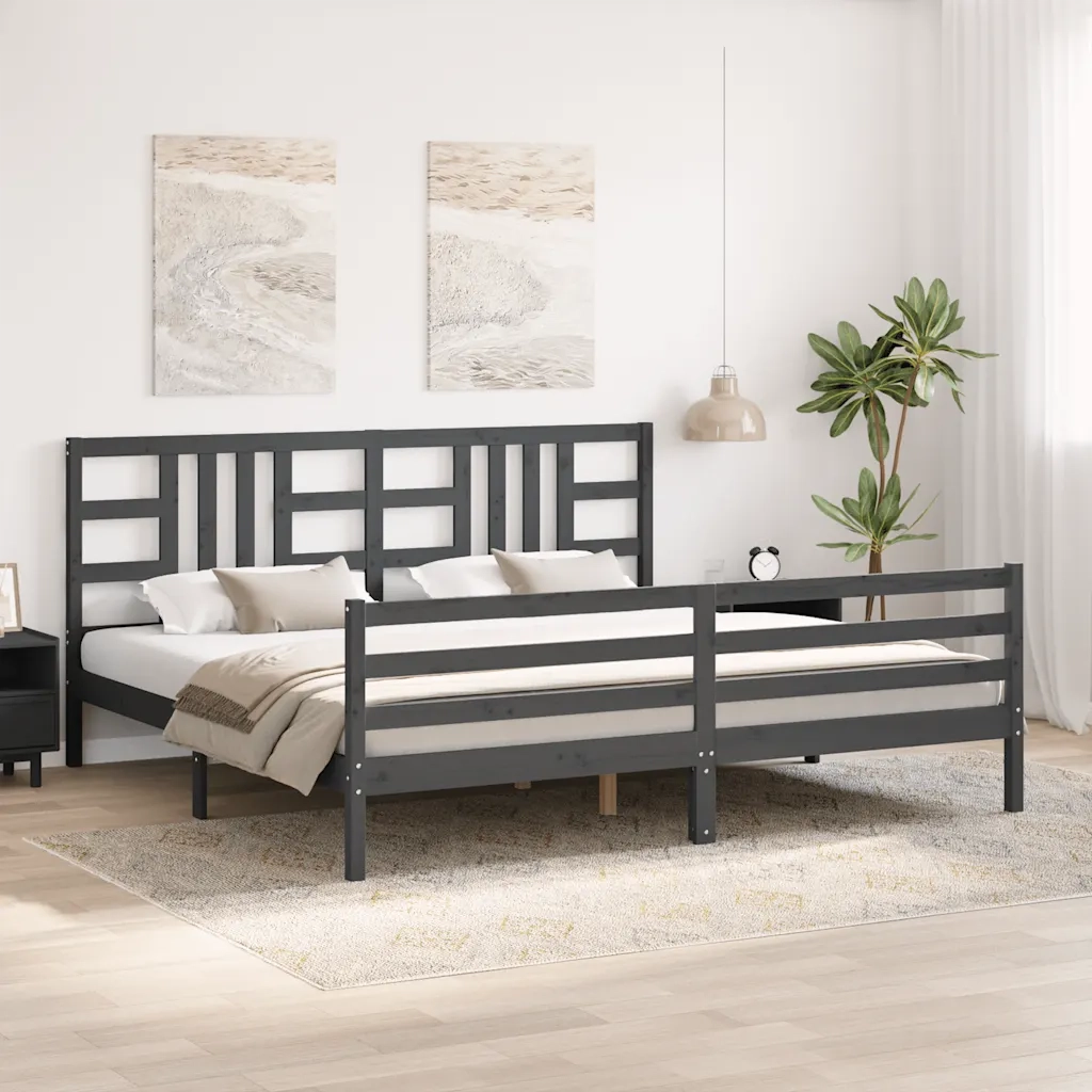 Giroletto con Testiera Grigio 200x200 cm in Legno Massello 3193943