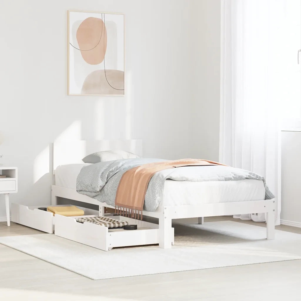 vidaXL Giroletto con Cassetti Bianco 90x200 cm Legno Massello di Pino