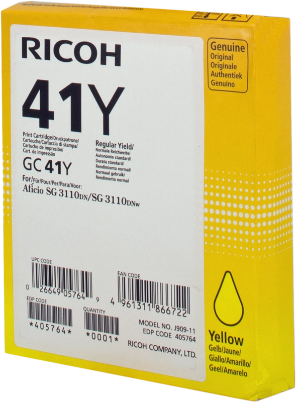 Ricoh 405764 cartuccia d'inchiostro 1 pz Originale Resa standard Giallo