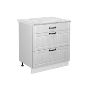 Mobiletto base per cucina Fame-Line Bianco rustico/Bianco 80 cm con 3 cassetti, PL Marmo Vicco