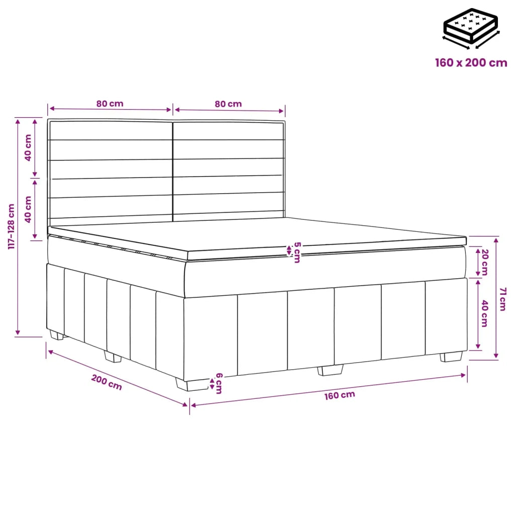 Letto Box Spring LED con Materasso Grigio Chiaro 160 x 200 cm 3455633