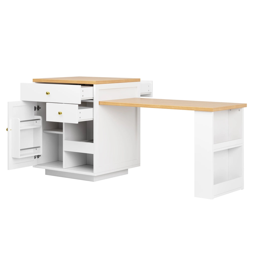 Mobile cucina a isola con piano estraibile; 2 cassetti e vani; per cucina; in MDF; 122.5x70x93.8 cm; bianco