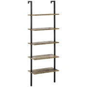 Libreria Moderna a Scala con 5 Ripiani e Dispositivo Antiribaltamento, Design a Muro, in Legno e Metallo, 60x30x184.5 cm, Marrone